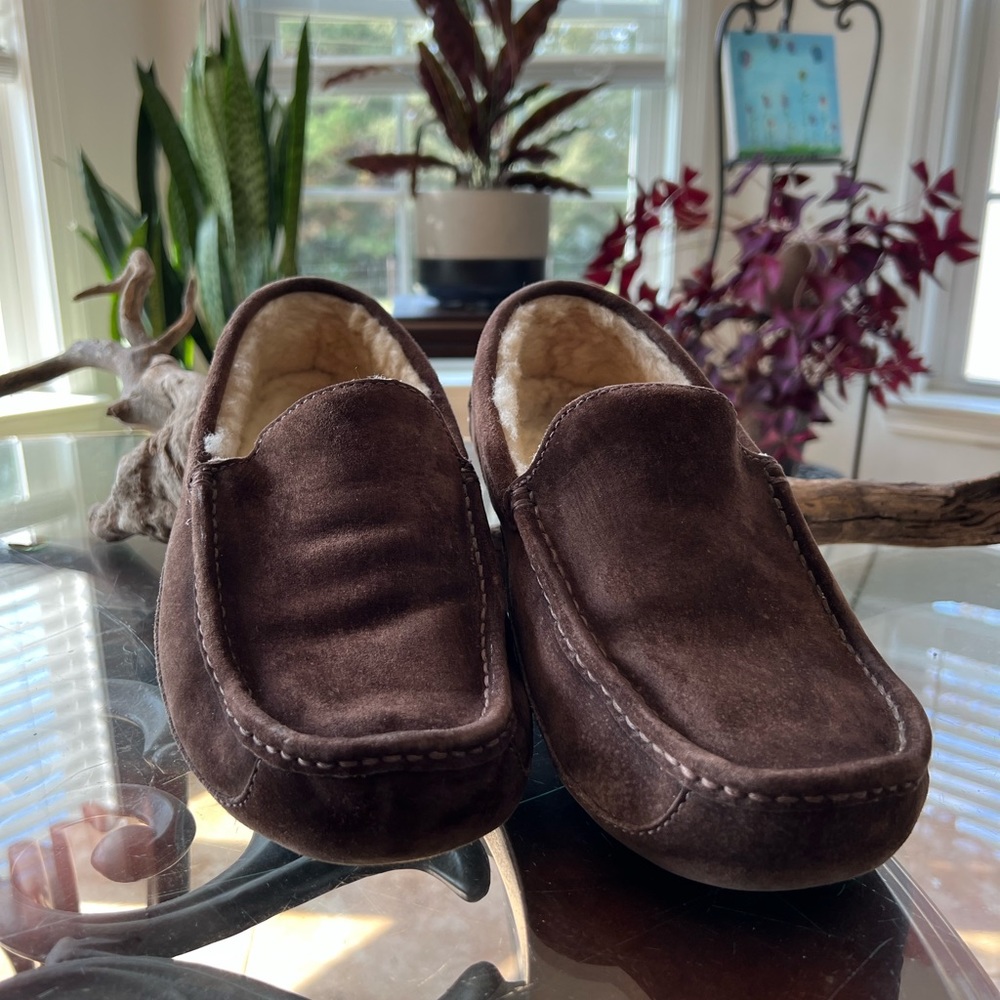Mens UGG Dark Brown Suede Slippers